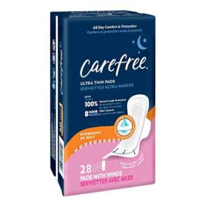 CAREFREE ULTRA THIN OVER NIGHT PADS  28's
