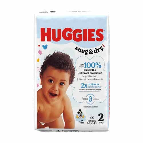 HUGGIES SNUG & DRY SIZE 2, 12-18 lbs (38 DIAPERS)