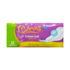 CURVES COTTON SOFT STAY DRY COVER OVERNIGHT MAXI WITH WINGS 18S