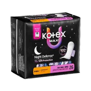 KOTEX OVERNIGHT MAXI PADS WITH WINGS NIGHT DEFENSE 26