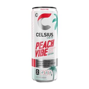 CELSIUS SPARKLING PEACH VIBE SODA 12oz