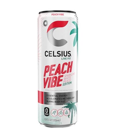 CELSIUS SPARKLING PEACH VIBE SODA 12oz